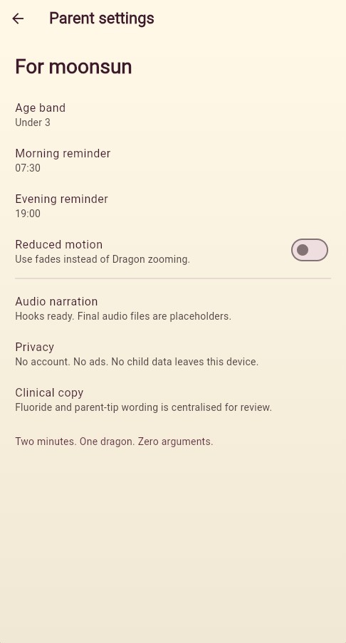 Parent settings screen