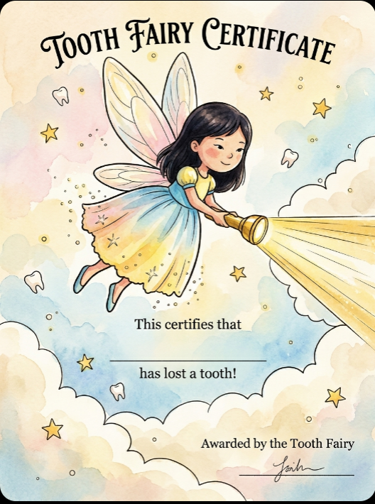Tooth Fairy Certificate, personalised for your child